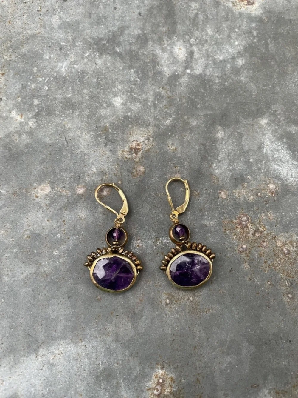 925 Sterling Silver bronze patina Amethyst Earrings